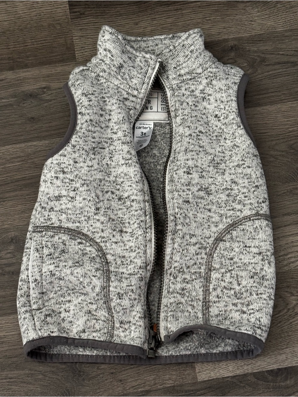 Carter's Gray Marled Fleece Vest With Pockets - Toddler 3T - Picture 1 of 3